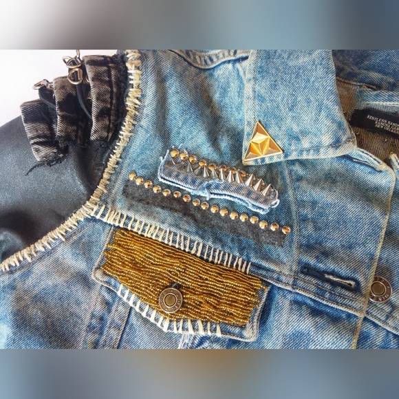 Customized Studded Denim and Leather Jacket - Picture 8 of 10